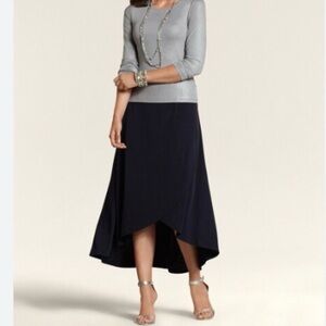 Chico’s Hi Lo Skirt Solid Black size‎ 1 M Medium 8 Full Elastic Waist